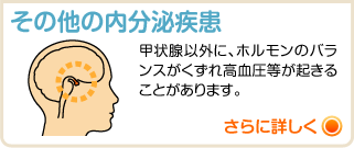 その他の内分泌疾患 甲状腺以外に、ホルモンのバランスがくずれ高血圧等が起きることがあります。